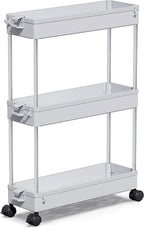 SPACEKEEPER Slim Rolling Storage Cart, 3 Tier Bathroom Cart Organizer, Gray