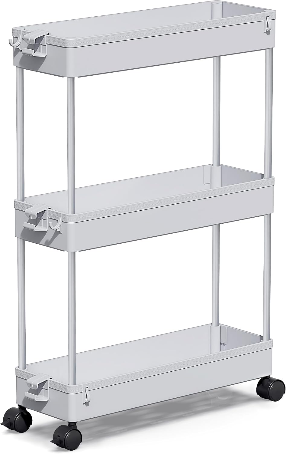 SPACEKEEPER Slim Rolling Storage Cart, 3 Tier Bathroom Cart Organizer, Gray