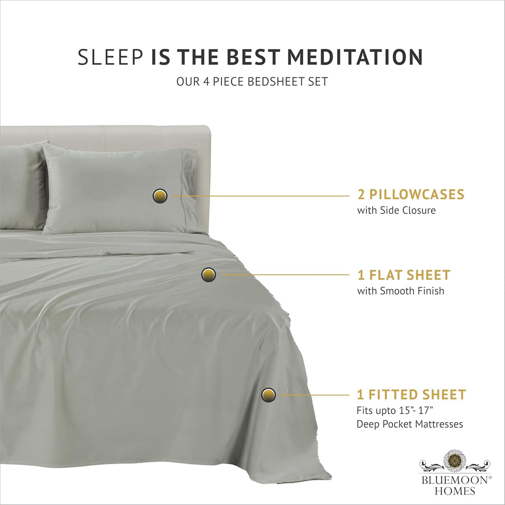 1000 Series High Thread Count Luxury Full Sheets -Light Grey Cooling Sheet
