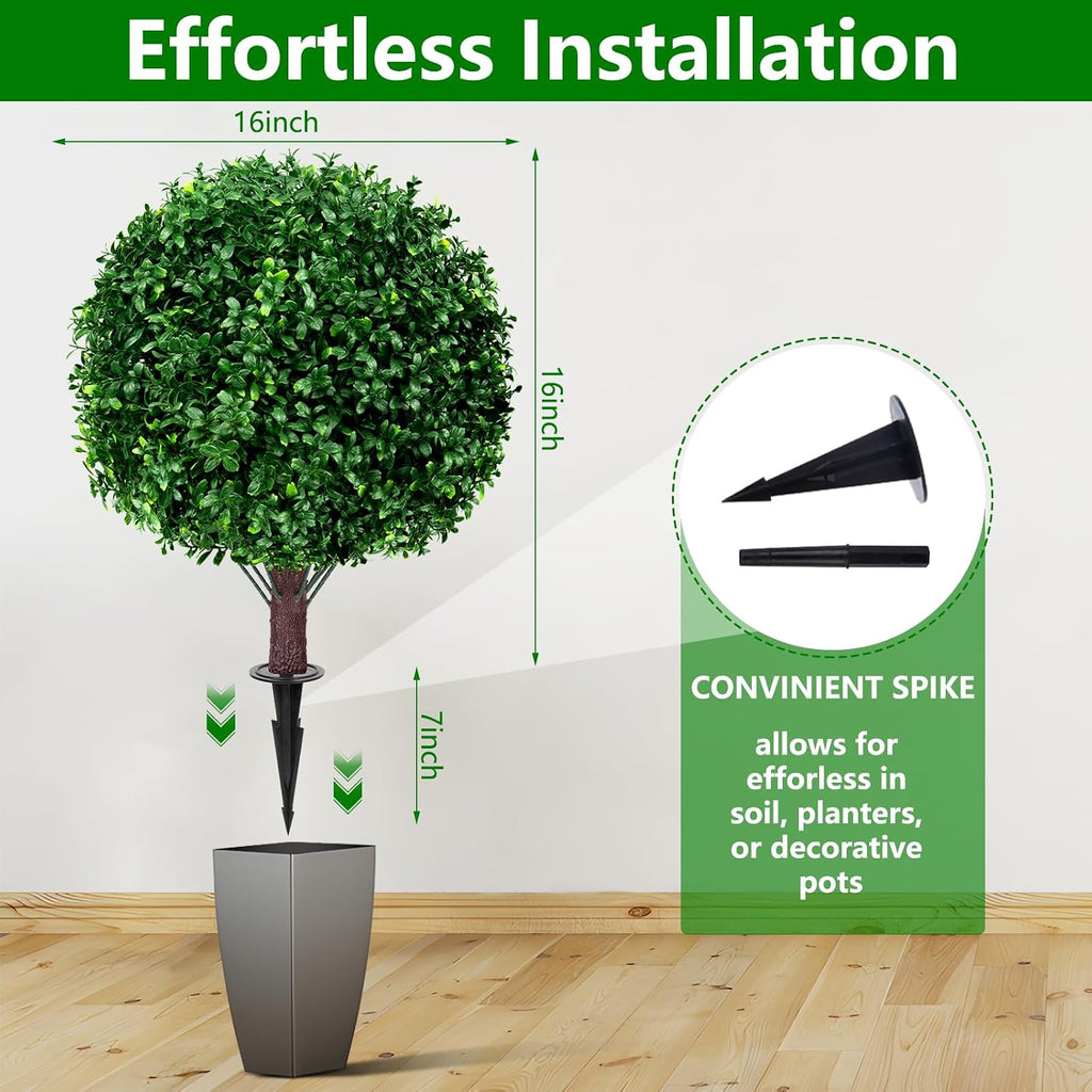 Yangrass 23" Artificial Boxwood Topiary Shrubs Set of 2 with Ground Spike