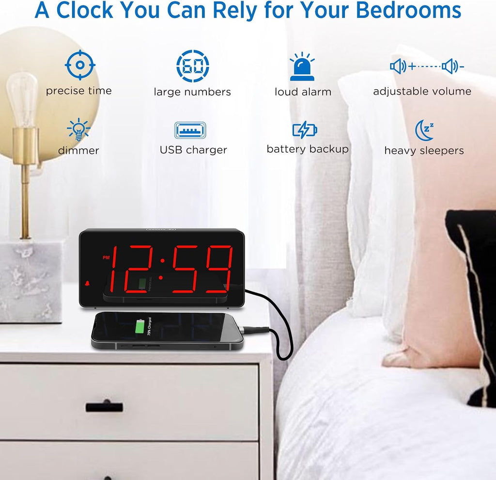 Peakeep Digital Alarm Clock for Bedroom Bedside, Large Display 5 Dimmers