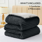 BEDELITE Fleece Queen Comforter Set, Fluffy Bed Set, Black
