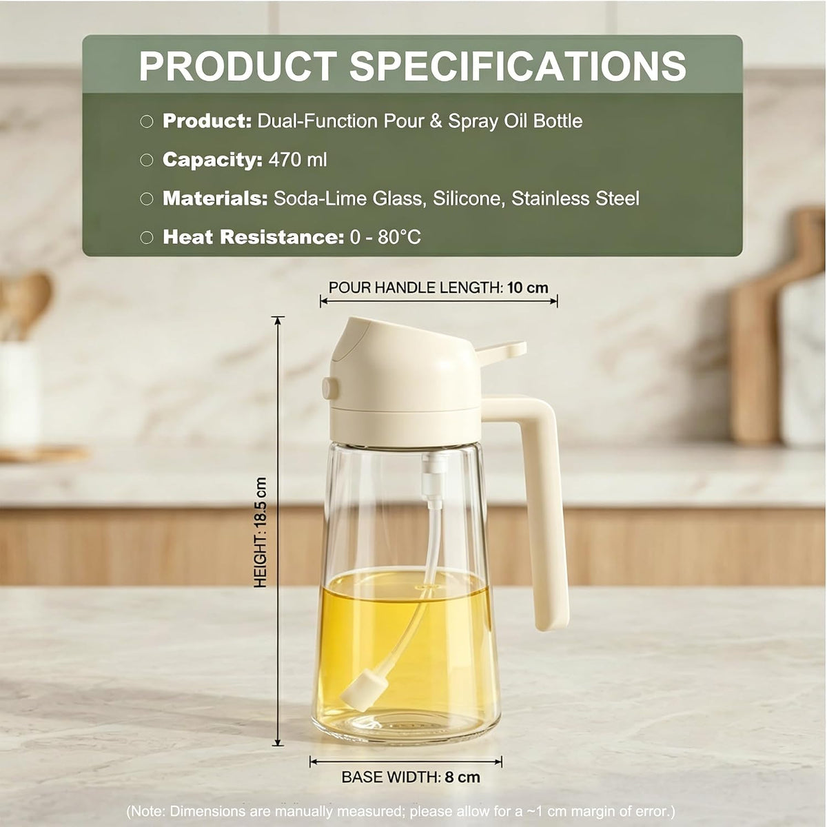 Pure Future 2-in-1 Olive Oil Sprayer for Cooking, Dispenser Bottle (White)