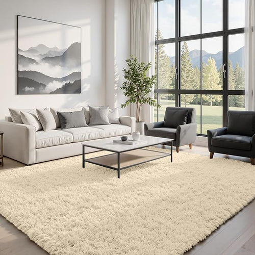 8x10 Area Rugs for Living Room Rug: Soft Fluffy Shag Beige Rugs for Bedroom by CarpetAddColortoYourLife
