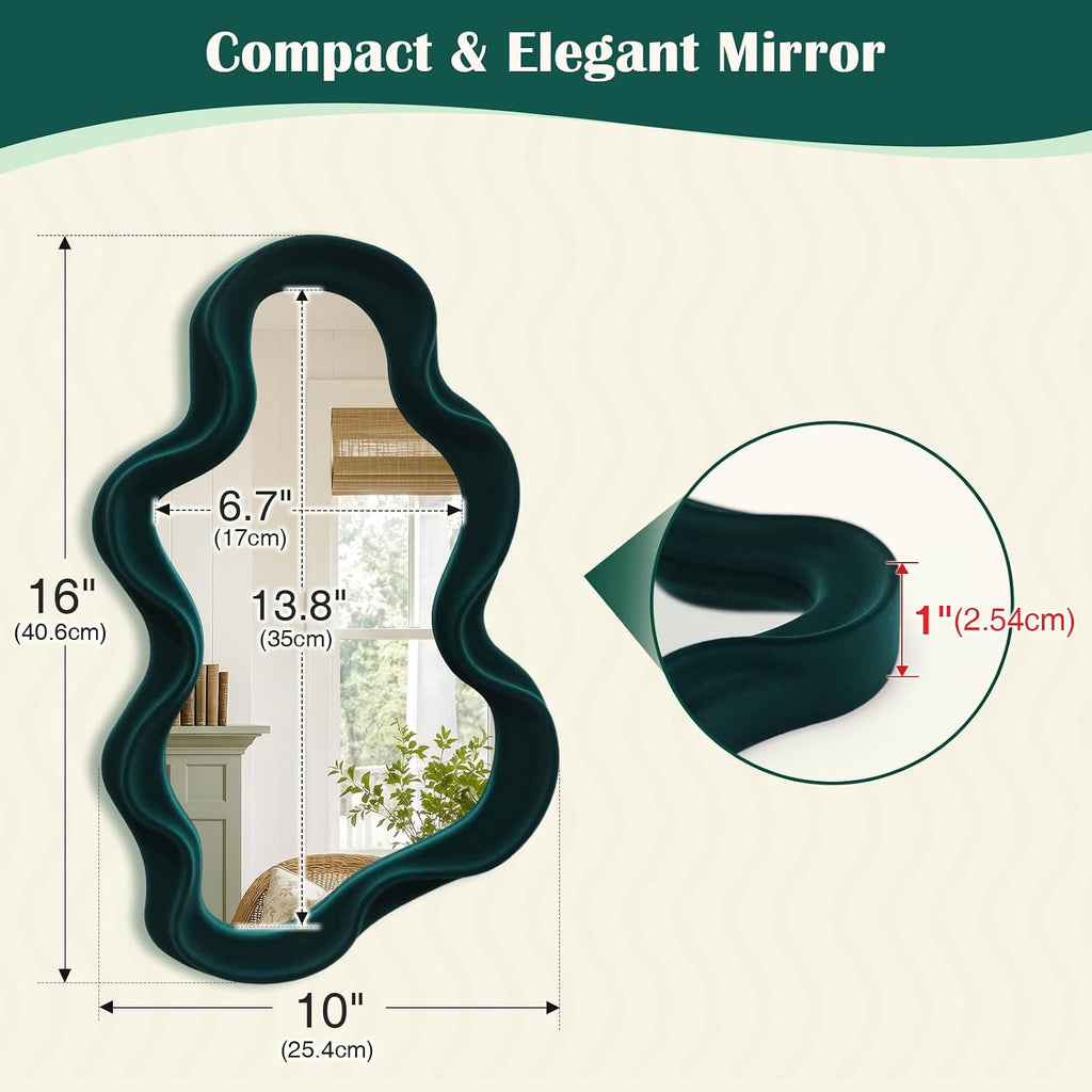 Emerald Green Wavy Wall Mirror Decor for Hallway Entryway, Irregular Cloud-Shaped Small Decorative Mirrors for Home Office Living Room, Modern Hanging Wall Art for Christmas Wedding Gift