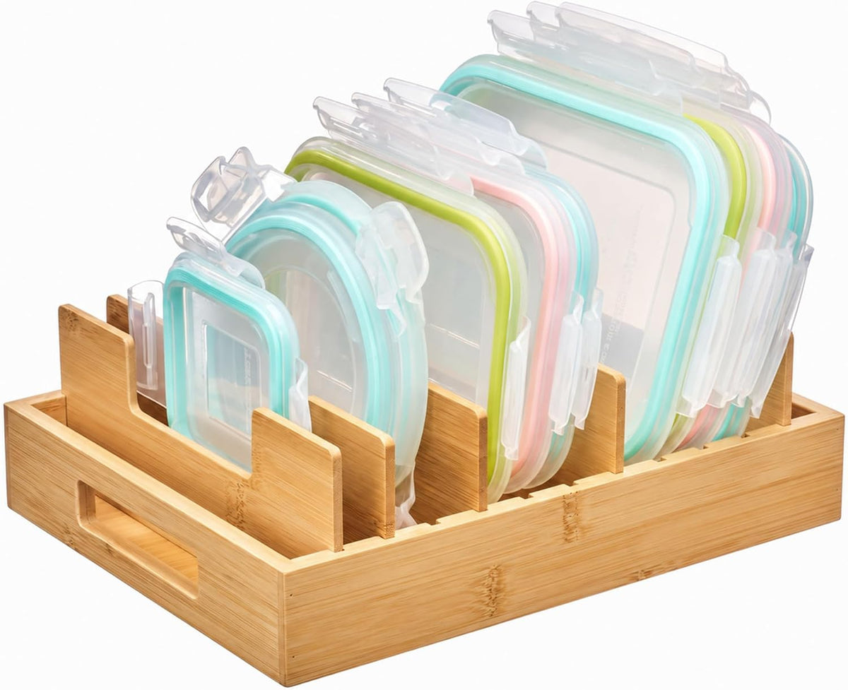 Vtopmart Bamboo Lid Organizers for Kitchen Cabinet Organizer with 7 Section