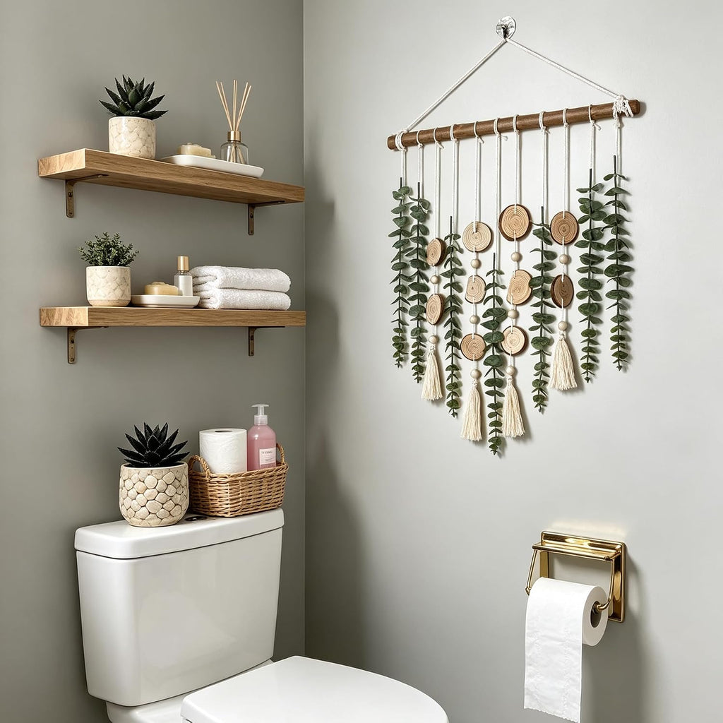 Artificial Eucalyptus Wall Decor Fake Greenery Leaves Stems Wall Hanging Plants on 16.5 inch Wooden Stick Boho Rustic Farmhouse Decor for Bedroom Kitchen Dining Room Bathroom