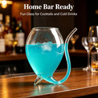 Vampire Glass Cups with Filter Spoon Straws, 10.14oz Dishwasher Safe Borosilicate Cocktail Goblets Set of 4, 304 Stainless Steel Infuser Straws with Cleaning Brushes for Wine Juice Fruit Tea