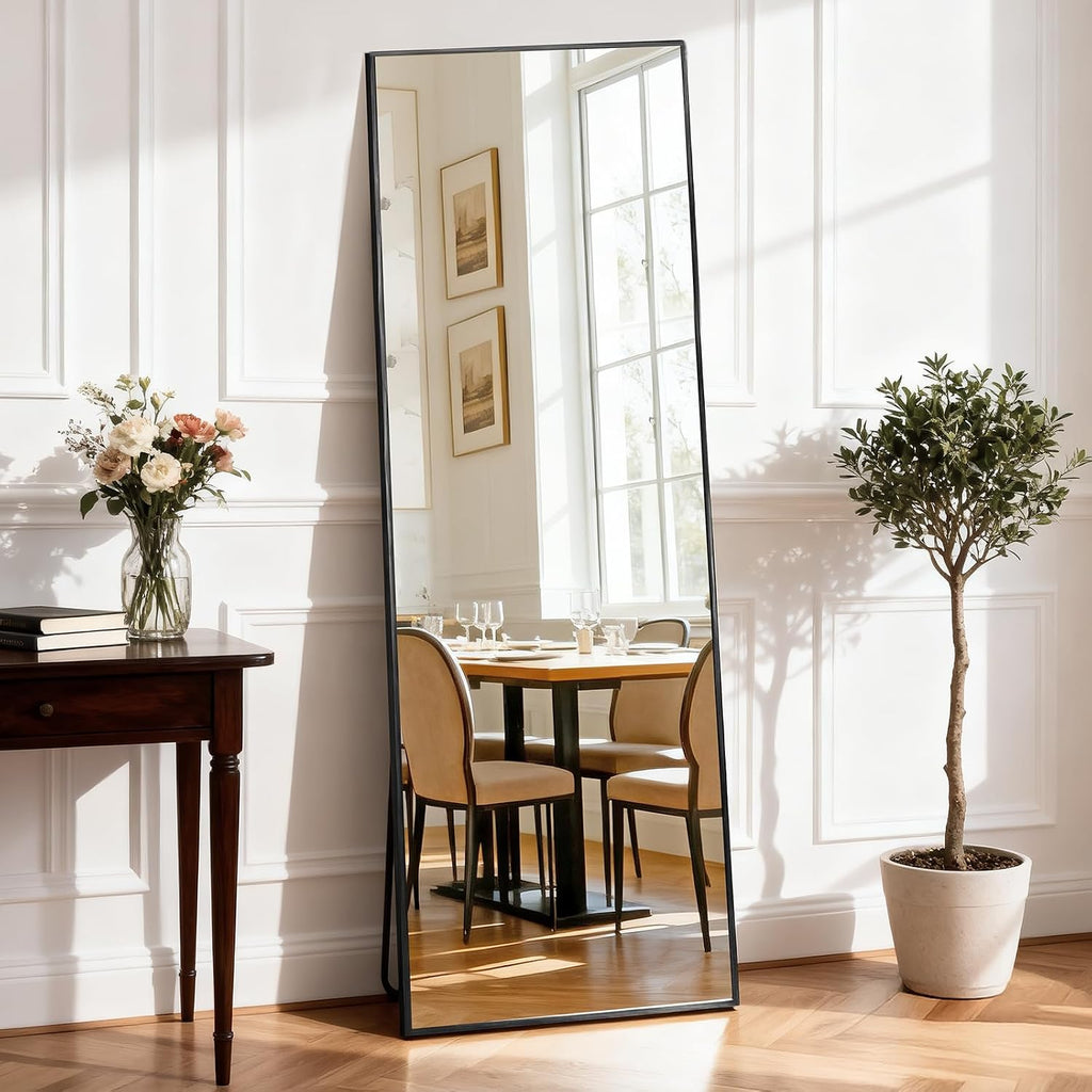 DUMOS 56"x15" Full Length Mirror with Stand, Full Body Mirror, Black