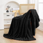 Puncuntex Black Throw Blanket 50"×60" inches Fuzzy 3D Jacquard Decorative by Puncuntex