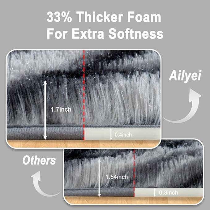 Soft Runner Rugs for Bedroom Hallways, 2x6 Black and White Fluffy Shag Throw - Image 2