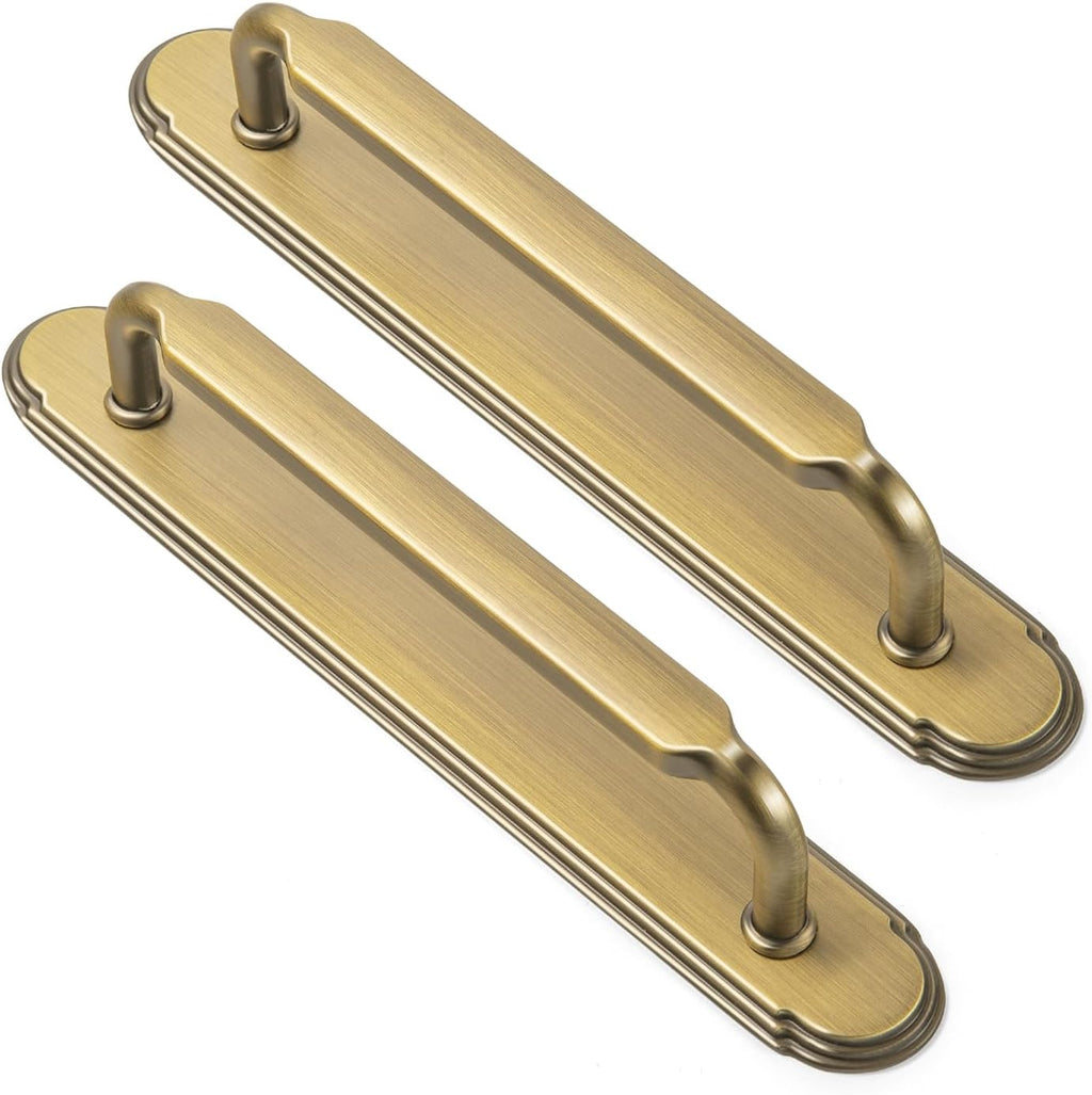 Goo-Ki 2 Pack Brushed Bronze Cabinet Pulls with Backplate/Spacer, 5 Inch Hole Center Brass Bronze Drawer Handles Zinc Alloy Kitchen Hardware