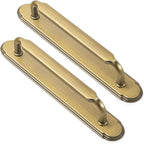 Goo-Ki 2 Pack Brushed Bronze Cabinet Pulls with Backplate/Spacer, 5 Inch Hole Center Brass Bronze Drawer Handles Zinc Alloy Kitchen Hardware