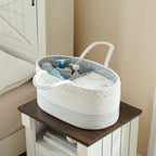 Diaper Caddy Organizer, Large Cotton Rope Nursery Baby Basket, Changing Table Organizer for Baby Diaper Storage, Portable Car Organizer Removable Divider (Off White, Extra Large)