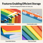 SUNEE Hanging File Folders, 12 Pack Letter Size Hanging File Folders with 1/5-Cut Tabs, Ideal for Home and Office Organization and Papers Classification,Assorted Colors
