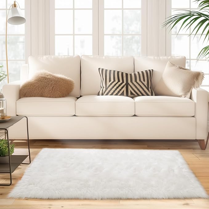 Ciicool White Fur Fluffy Rug, 2x4 ft Small Faux Fur Rug - Image 2