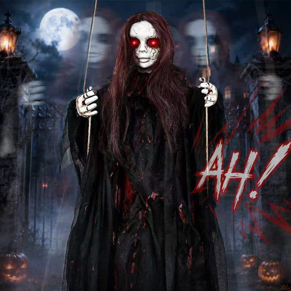 3PCS Scary Hanging Ghosts with Glowing Eyes, Light-Up Halloween Ghost Decorations, Outdoor/Indoor Decor for Graveyard, Haunted House, Yard, Patio, Lawn, Garden & Spooky Party Props