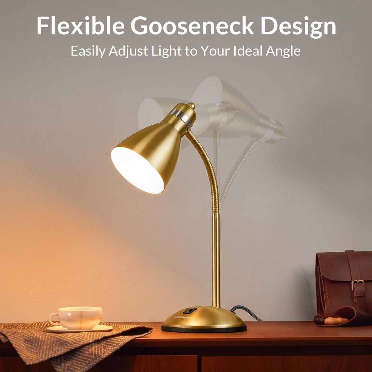 LEPOWER Metal Desk Lamp, Adjustable GooseNeck Reading Light for Bedroom