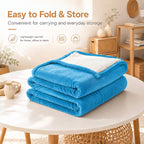 Electric Heated Blanket,Flannel and Sherpa,Throw 50x60 in,Ocean Breeze Blue