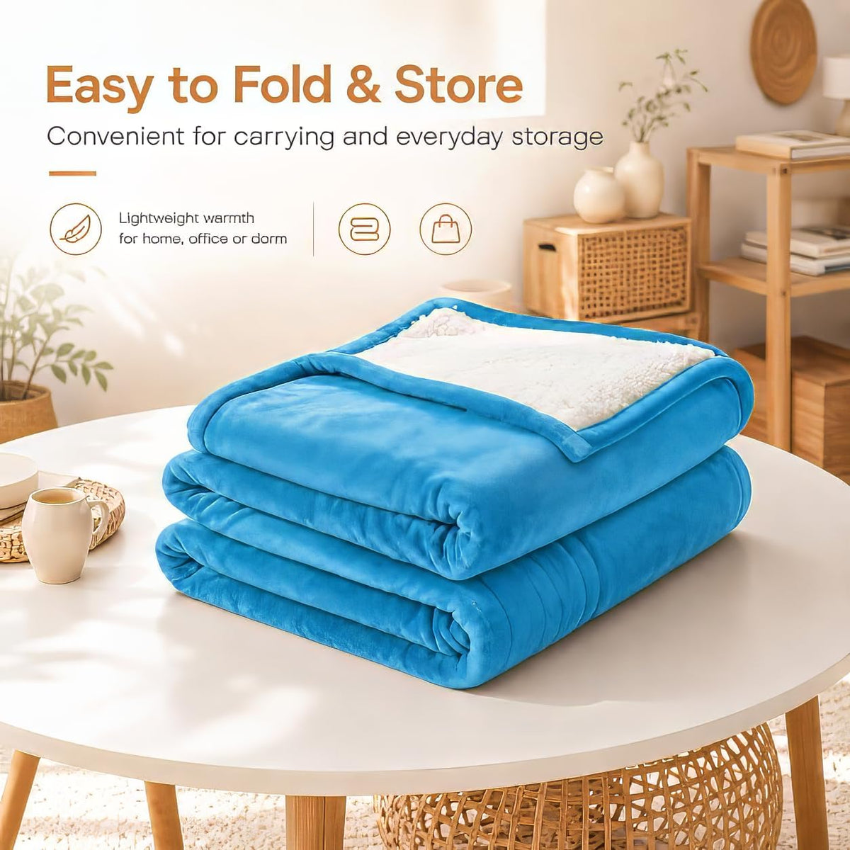 Electric Heated Blanket,Flannel and Sherpa,Throw 50x60 in,Ocean Breeze Blue