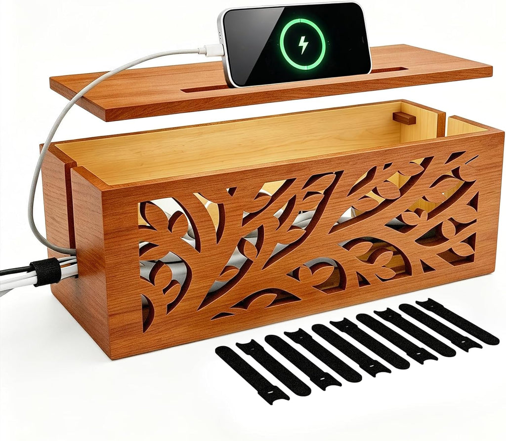 Wood Cable Management Box, Cable Cover Box & Decorative Cord Hider Box