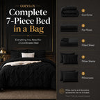 CozyLux Queen Comforter Set Black, 7 Pieces Pintuck Bed in a Bag