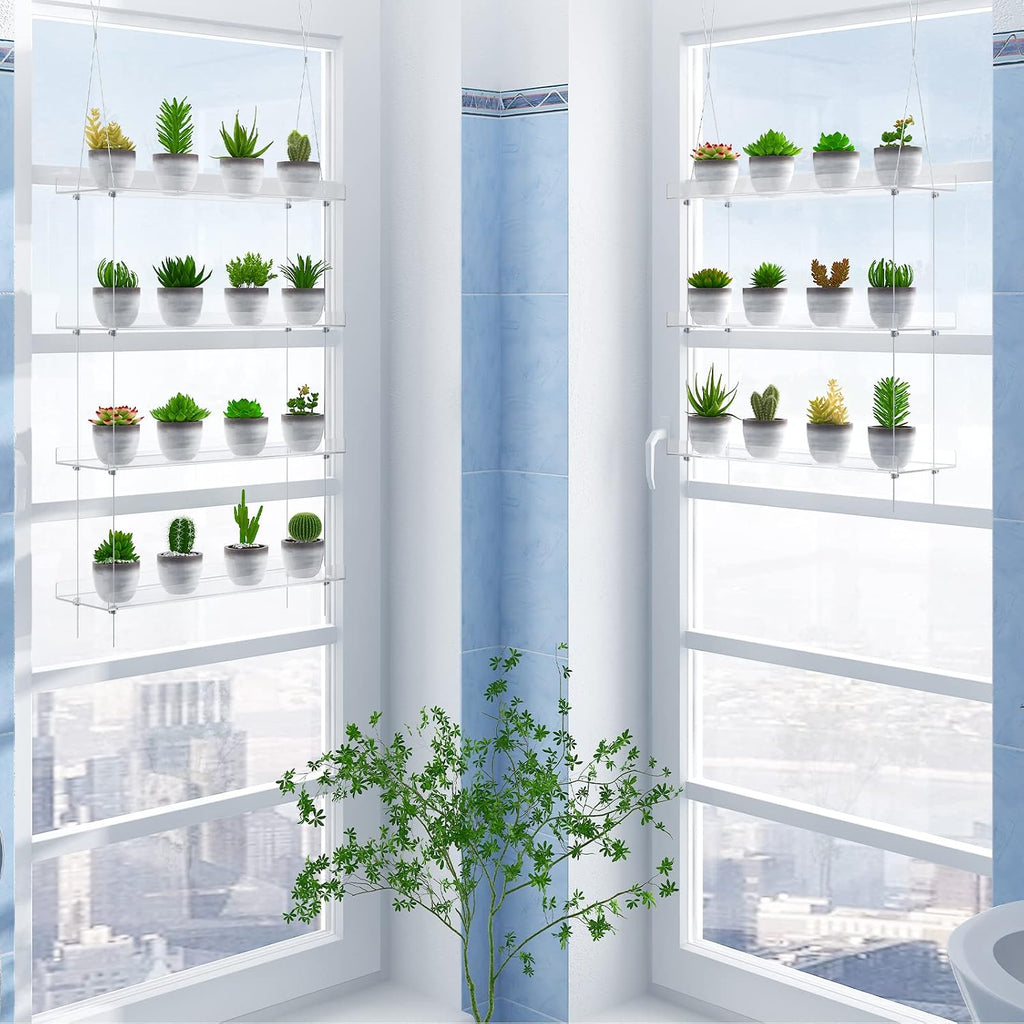 3-Tier Clear Hanging Window Plant Shelves, Indoor Acrylic Plant Stand