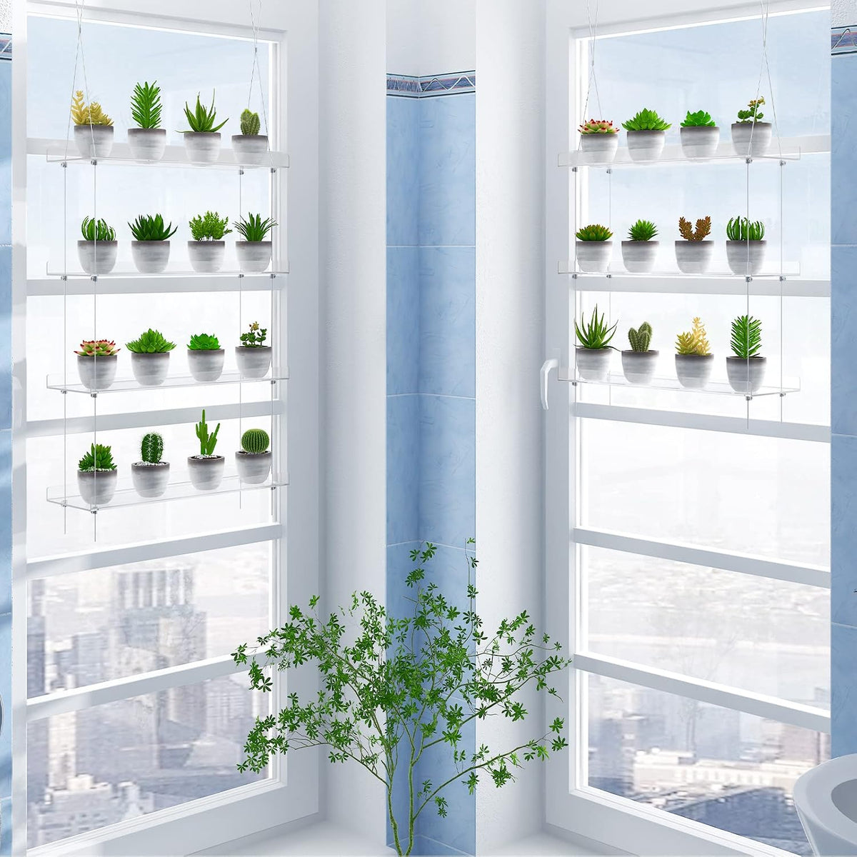 3-Tier Clear Hanging Window Plant Shelves, Indoor Acrylic Plant Stand