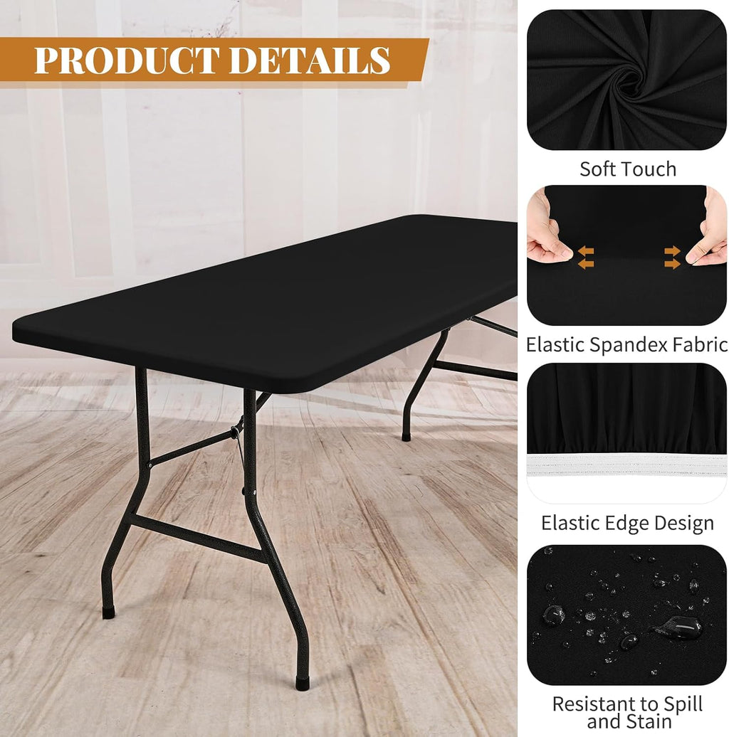Showgeous 8 Pack Stretch Fabric Table Top Cap Cover, Black, 30" W x 96" L