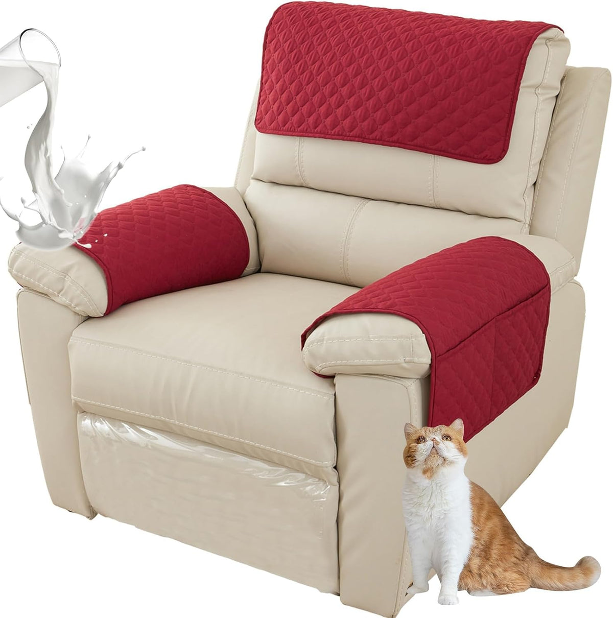 Quilted Recliner Armrest and Headrest Covers Set