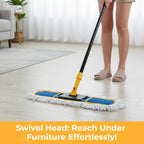 24”Dust Mop for Floor Cleaning, Heavy Duty Sweeper Broom Catches Dust, Pet Hair, and Debris, Washable 2 Cotton Mop Pads, Floor Duster for Hardwood, Tile, Laminate, and LVP Flooring