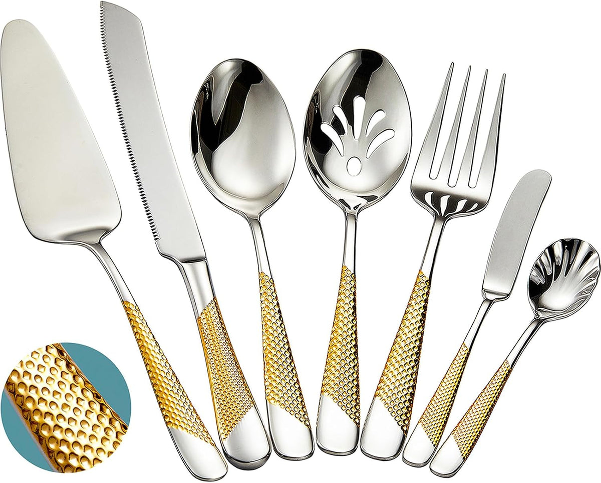 Premium Hammered 18/10 Stainless Steel Serving Utensil Set, 7-Piece