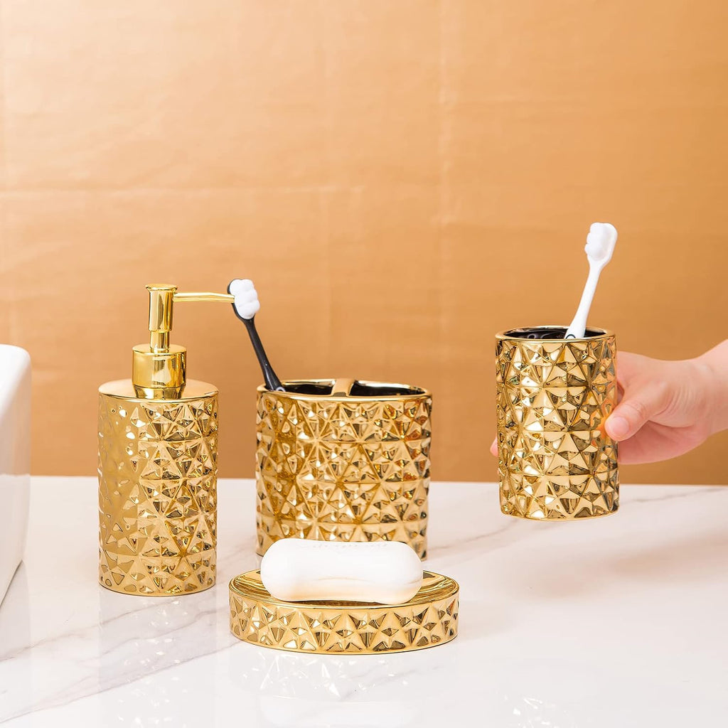 Goldenr Ceramic Bathroom Accessories Set Complete, Modern Decor,4PCS