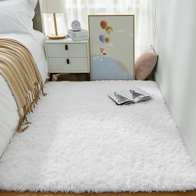 Ophanie White Rugs for Bedroom Fluffy, 4x6 Nursery Soft Fuzzy Shag Plush Shaggy - Image 3
