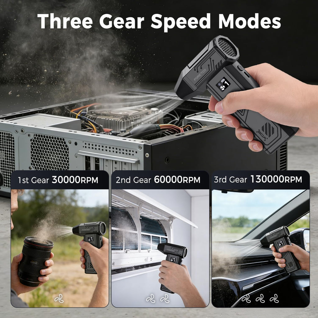 Foretoo Compressed Air Duster,130000RPM Super Power LED Display Electric Air Duster with Extended Runtime,Rechargeable Air Blower for Home,Camera,Car,Computer,Keyboard
