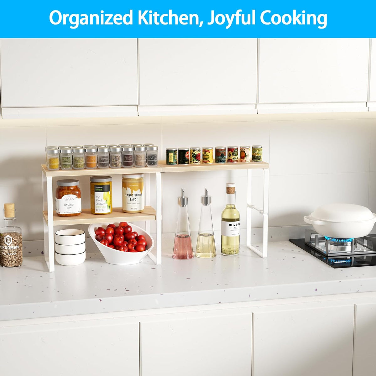 Golener Kitchen Counter Organizer, Countertop Shelf, Adjustable, Stackable