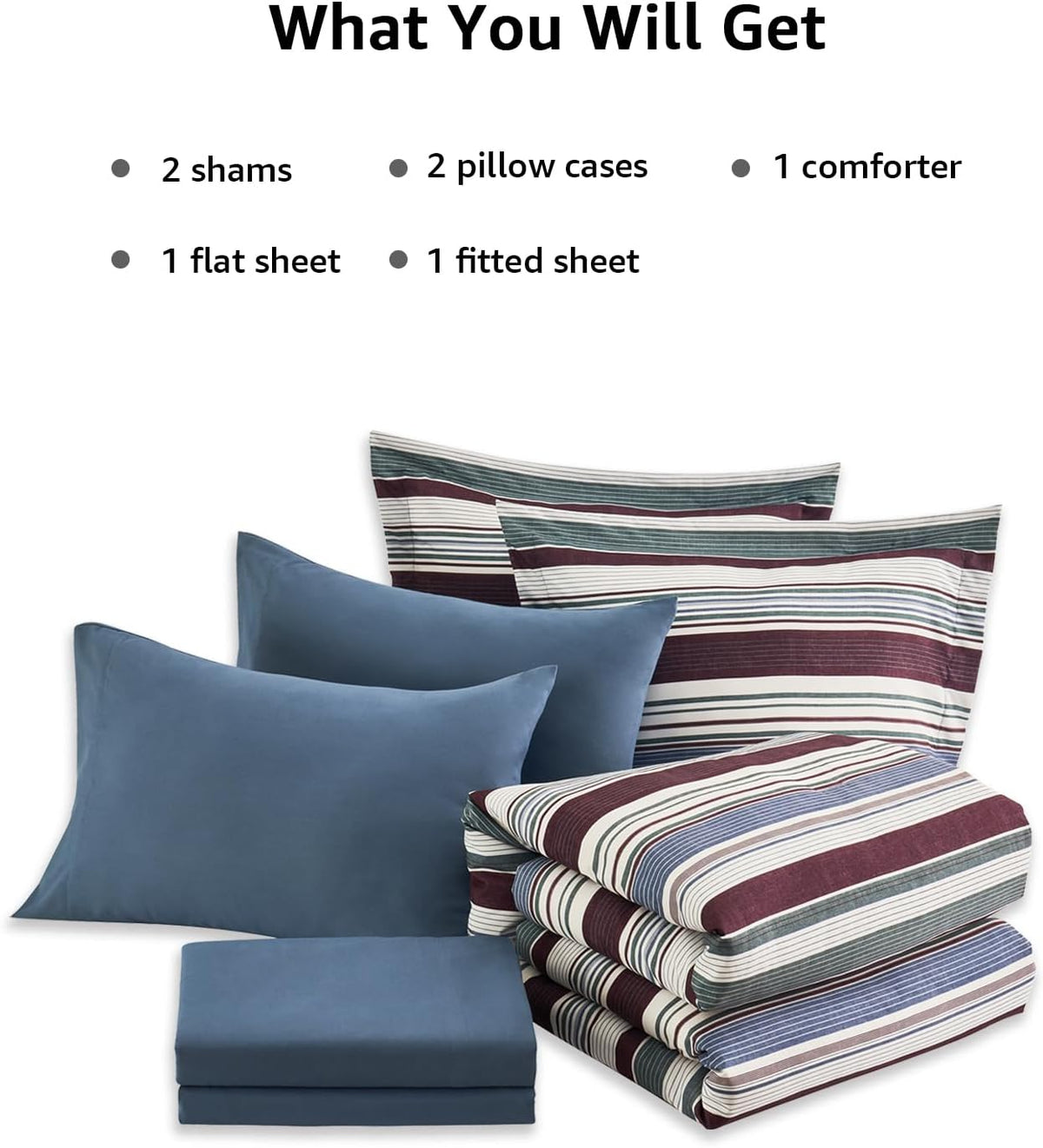 Monbix Queen Comforter Set-7 Pieces Striped Bed in a Bag Queen Bedding Sets