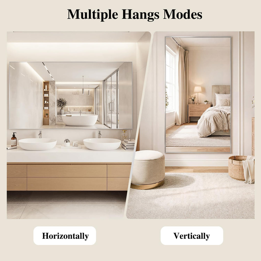 Koonmi Silver Rectangle Wall Mirror, 30x40 Inch Bathroom Mirror, Aluminum Frame Vanity Mirror for Entryway, Living Room, Bedroom Bathroom, Hangs Horizontally or Vertically