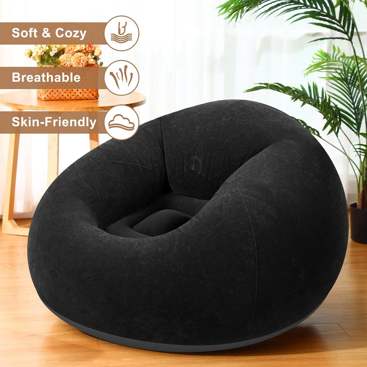 Realspring 9 Pcs Inflatable Bean Bag Chairs, Electric Air Pump, Black