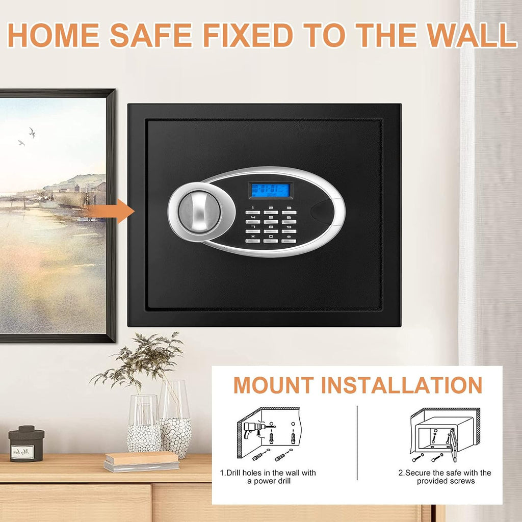 1.8 Cuft Fire proof Safes for HOME USE, Anti-Theft Digital Personal Security Safety Box with Electronic Keypad and Spare Keys, Home Safes Fireproof Waterproof for Money Medicine Document Valuables