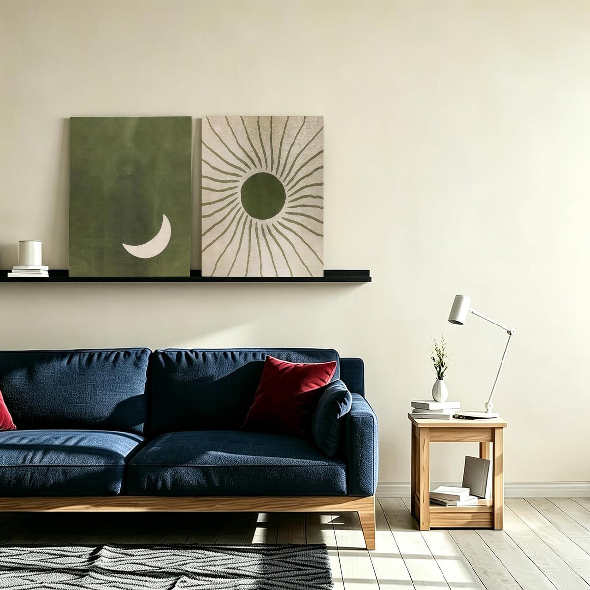 PYOYGU Sage Green Boho Sun & Moon Bedroom Wall Decor Set of 2, 12x16 In