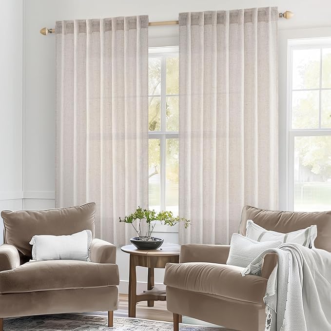 MIULEE White Linen Curtains 54 Inch Length 2 Panels - Image 2