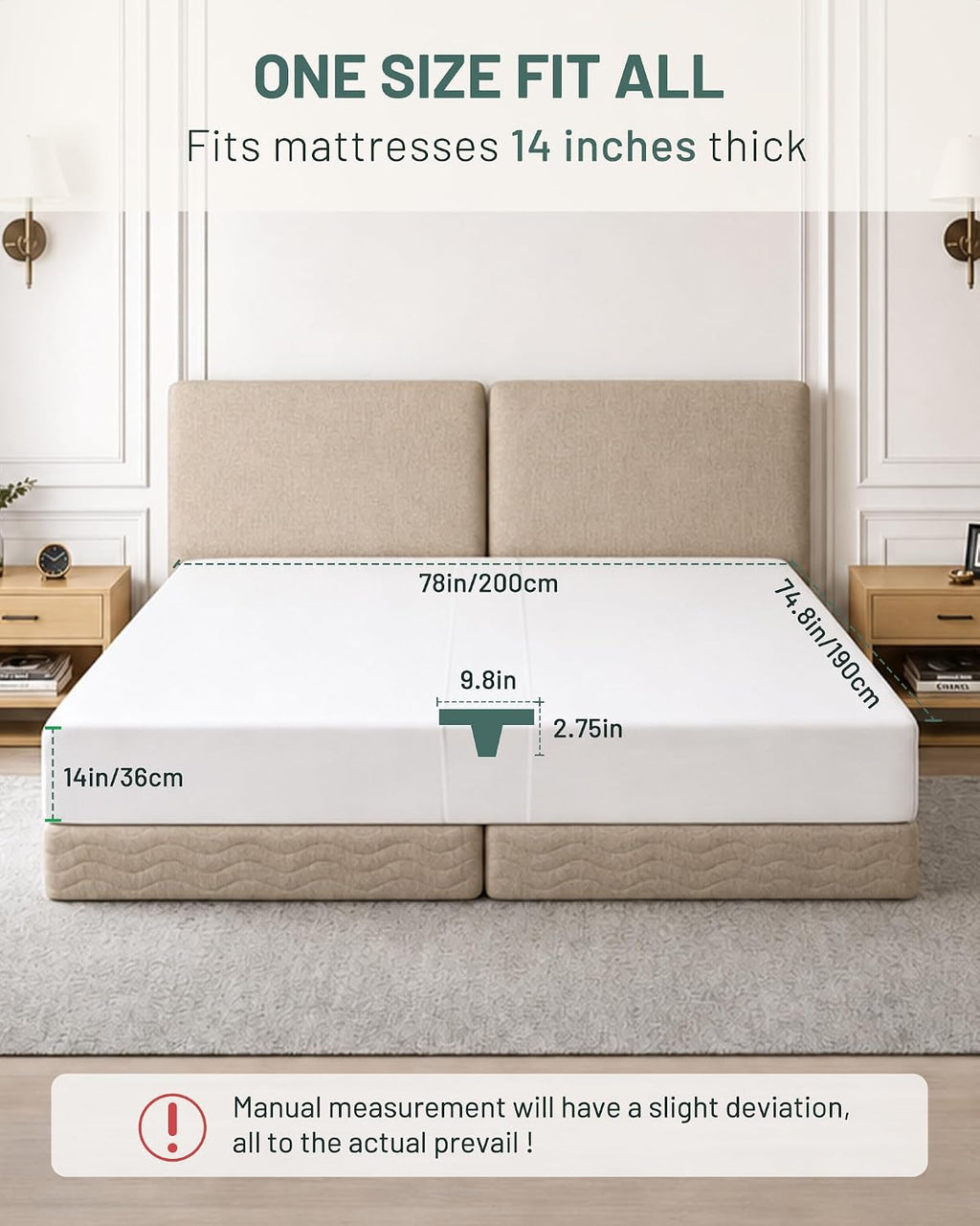 3-in-1 Fitted Sheet Bed Bridge, Split King Gap Filler for Adjustable Bed