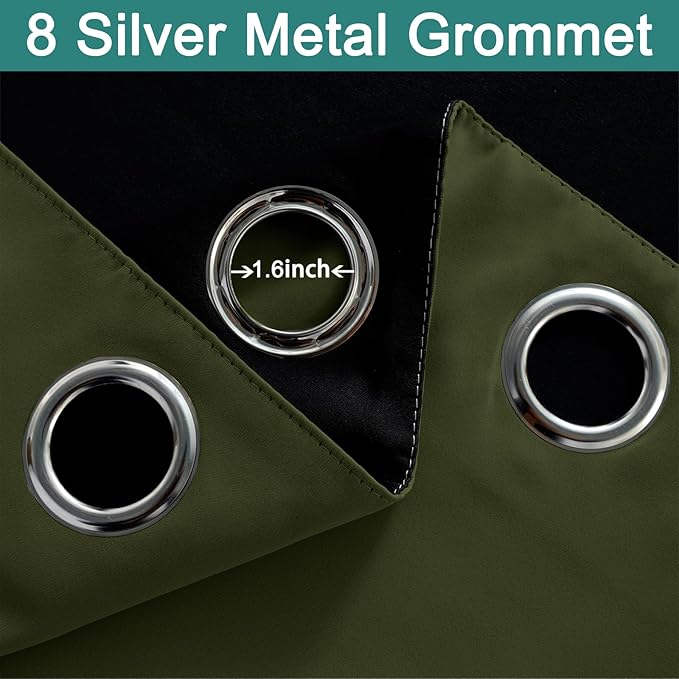 Yakamok Green 100% Blackout Curtains, Total Blackout Lined Curtain Panels - Image 5