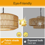 19" Rattan Chandelier for Dining Room, Boho Dining Room Light Fixture