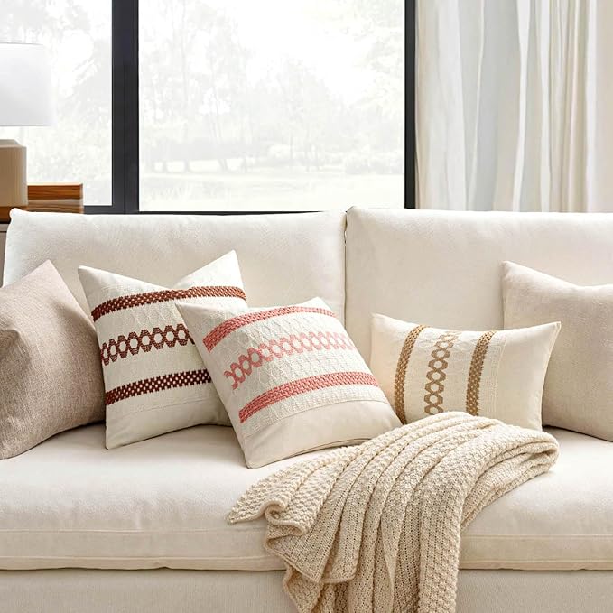 MIULEE Set of 2 Coral Red Boho Valentines Decorative Lumbar Pillow Covers 12x20 - Image 2