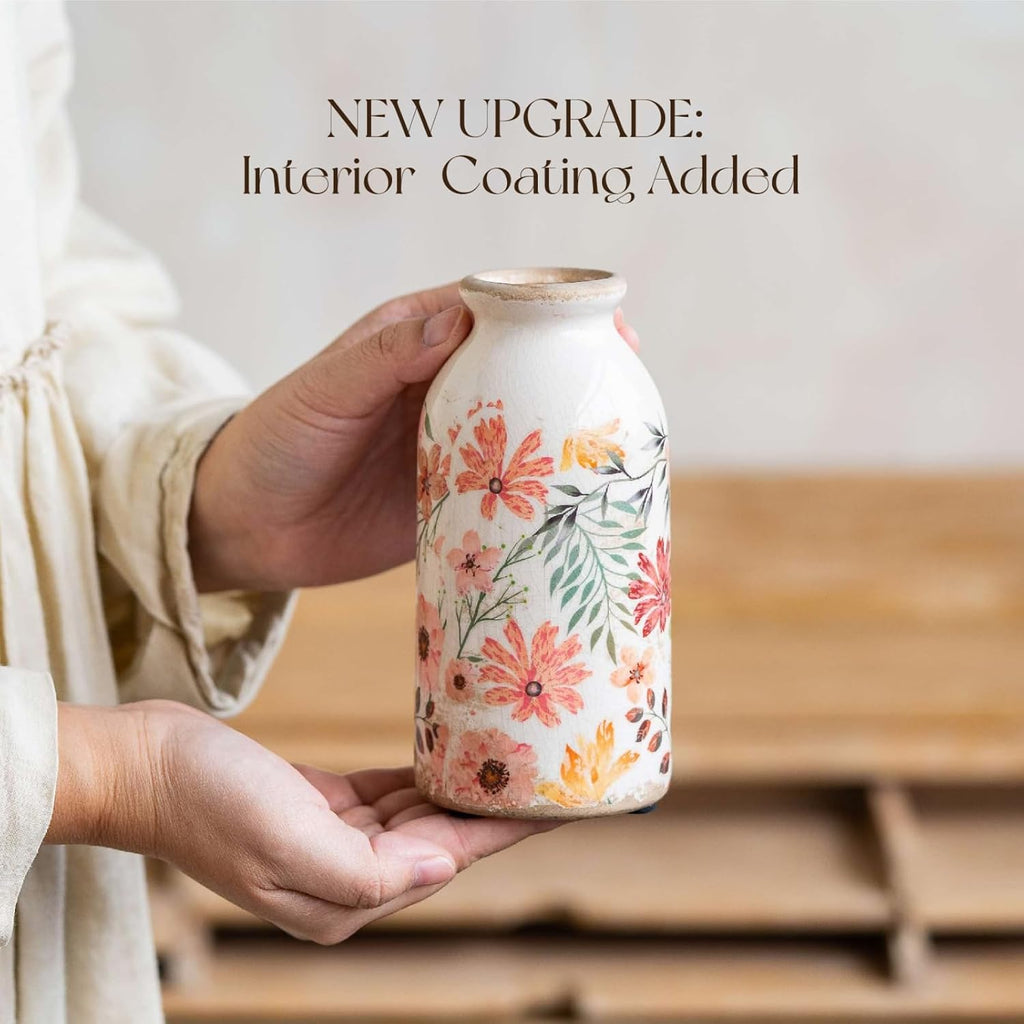 TEWEIQI Vintage Ceramic Small Vase, Farmhouse Rustic Décor, Home Decorative Vase for Your Kitchen, Bedroom, Office, Living Room, Bathroom& Shelf Centerpiece Table Decorations (Retro Creative Style S)