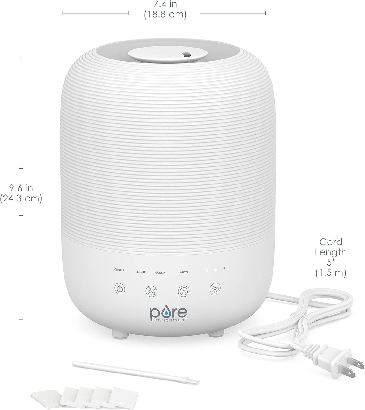 Pure Enrichment® HUME™ Sense Top Fill Humidifier – Large 3L Tank, Auto Mode Humidity Sensor, 3 Mist Settings, Optional Night Light, Optional Aromatherapy, Sleep Mode & Auto Shut-Off