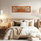 Burbell Horizontal Sun Wall Art, Boho Wooden Room Decor, 35"x12" Dark Brown
