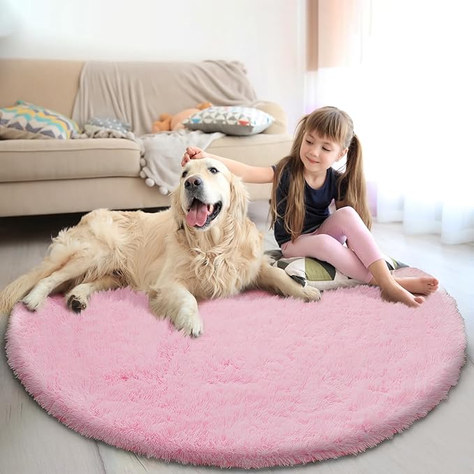 yulidayang Pink Fluffy Round Area Rugs - Image 7